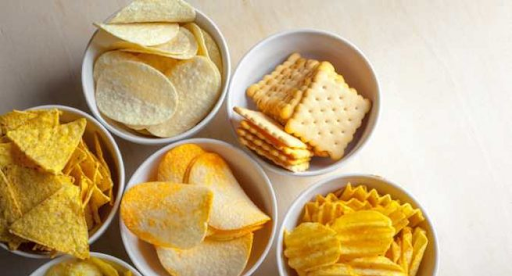 Bowls of Chips and Crackers